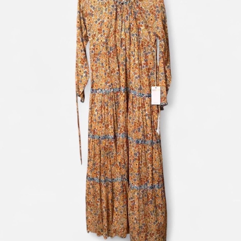 Warm Floral Maxi Dress - Orange and Blue - Picture 2 of 2